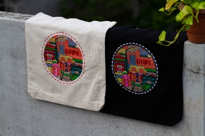 Picture of Sevendays Dhaka(Round) Black & White Canvas Tote Bag 2-Pack