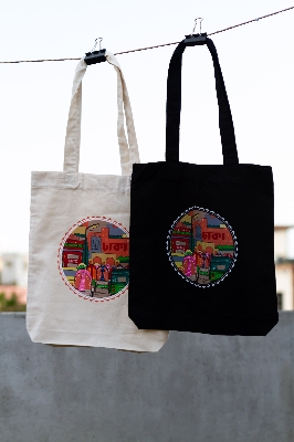 Picture of Sevendays Dhaka(Round) Black & White Canvas Tote Bag 2-Pack