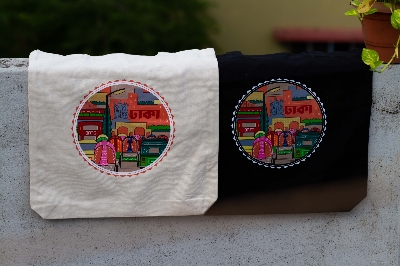 Picture of Sevendays Dhaka(Round) Black & White Canvas Tote Bag 2-Pack