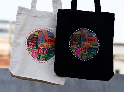 Picture of Sevendays Dhaka(Round) Black & White Canvas Tote Bag 2-Pack
