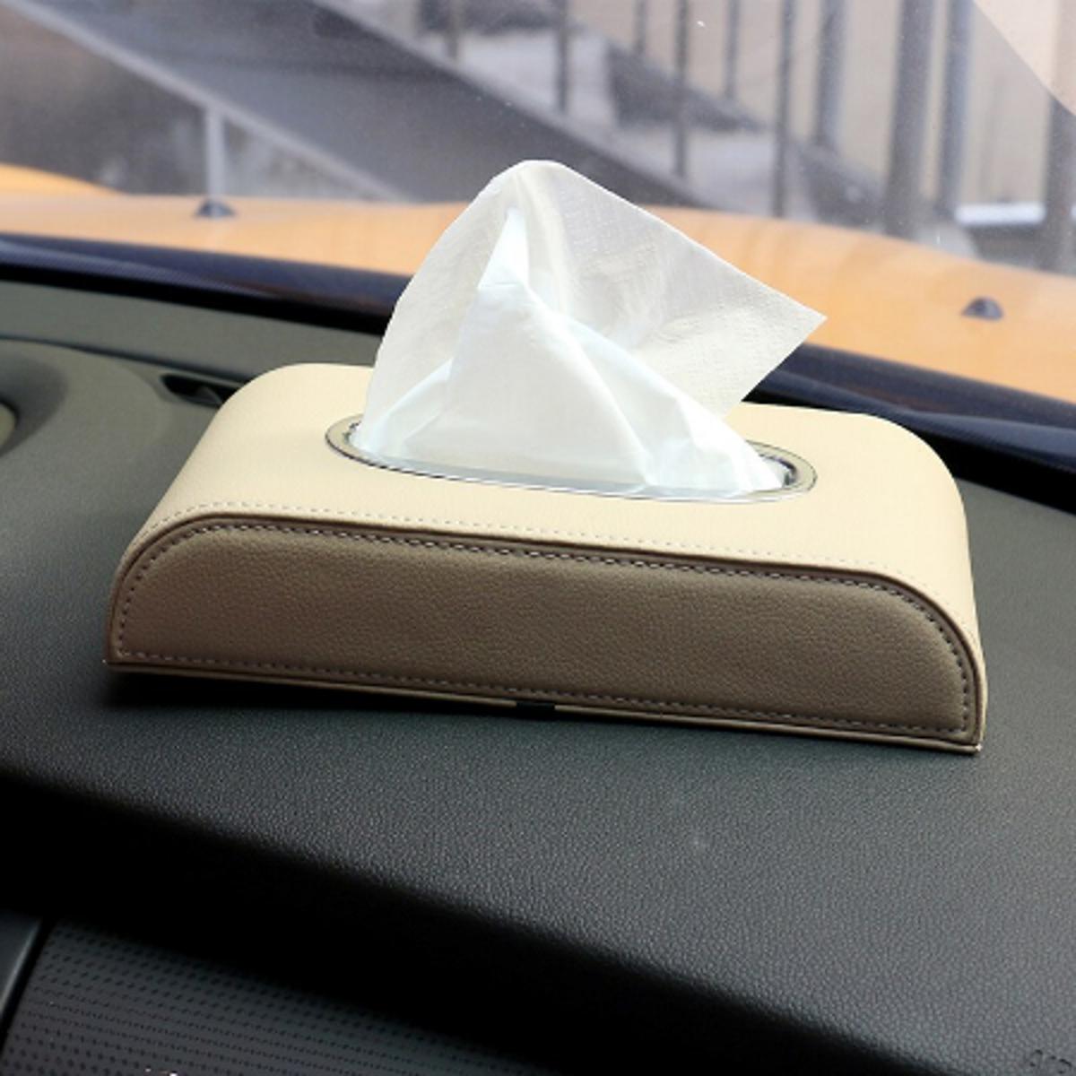 Picture of Universal Leather Car Tissue Box Auto Pumping Cassette Accessories Holder Creative Removable Paper Napkin Box Organizer For Car