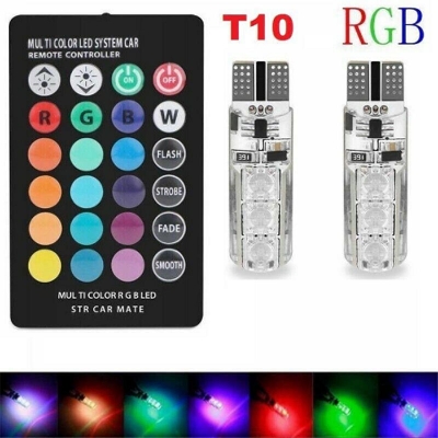 Picture of 2 Pcs LED RGB T10 6SMD Remote Control Color LED Bulb Parking Light Car Light Car Decoration Lights Car Accessories