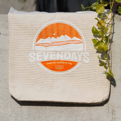 Picture of Sevendays Mountains (Orange & White) (Round) Canvas Tote Bag