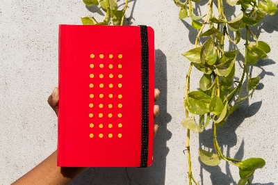Picture of Daily Journal Red (Punch-Yellow) Dotted Grid Notebook with Elastic Band