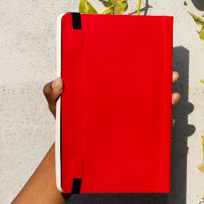 Picture of Daily Journal Red (Punch-Yellow) Dotted Grid Notebook with Elastic Band