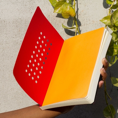 Picture of Daily Journal Red (Punch-Yellow) Dotted Grid Notebook with Elastic Band