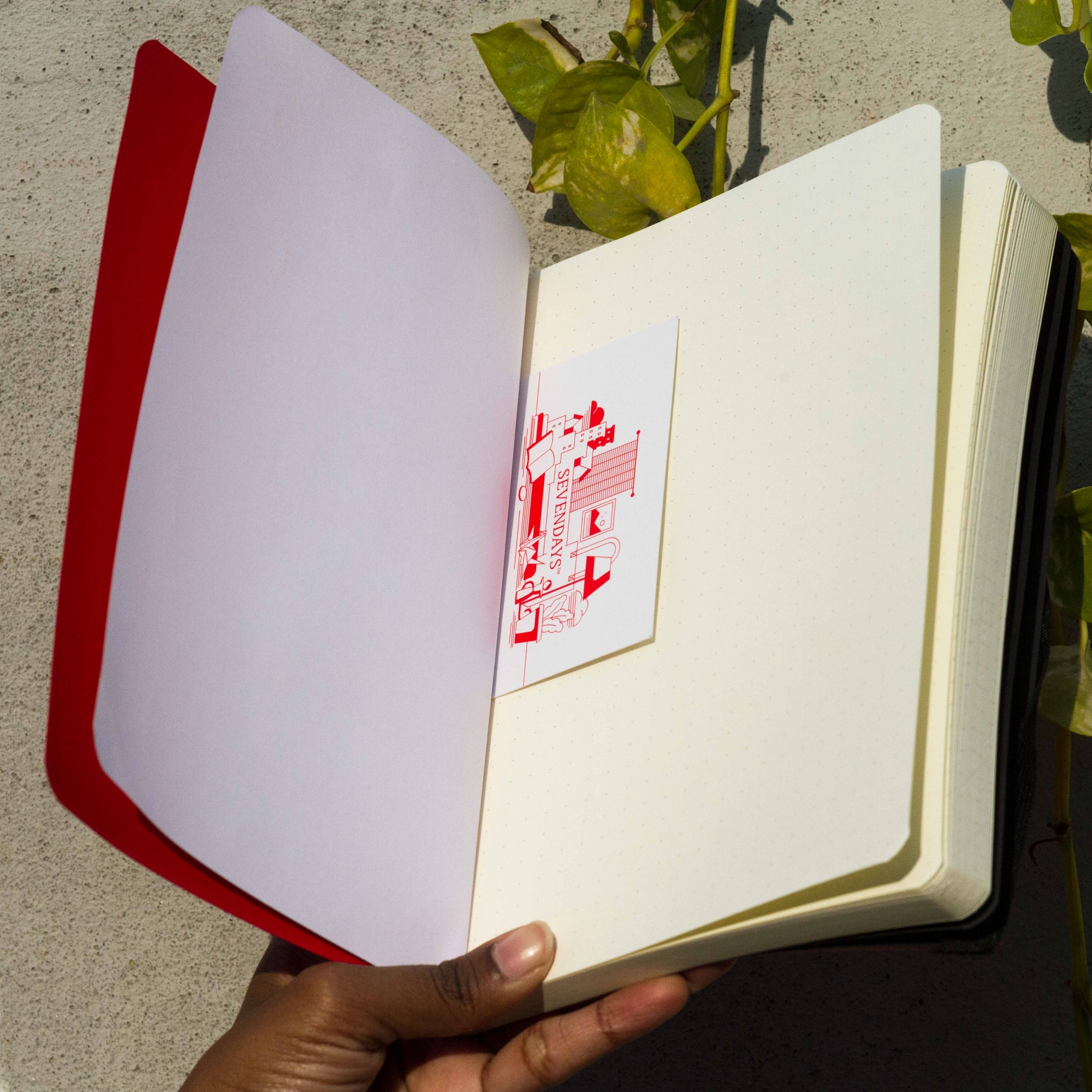 Picture of Daily Journal Red (Punch-Yellow) Dotted Grid Notebook with Elastic Band