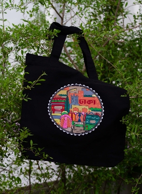 Picture of Sevendays Dhaka & Dhaka Line White (Round) Black & White Canvas Tote Bag 2-Pack