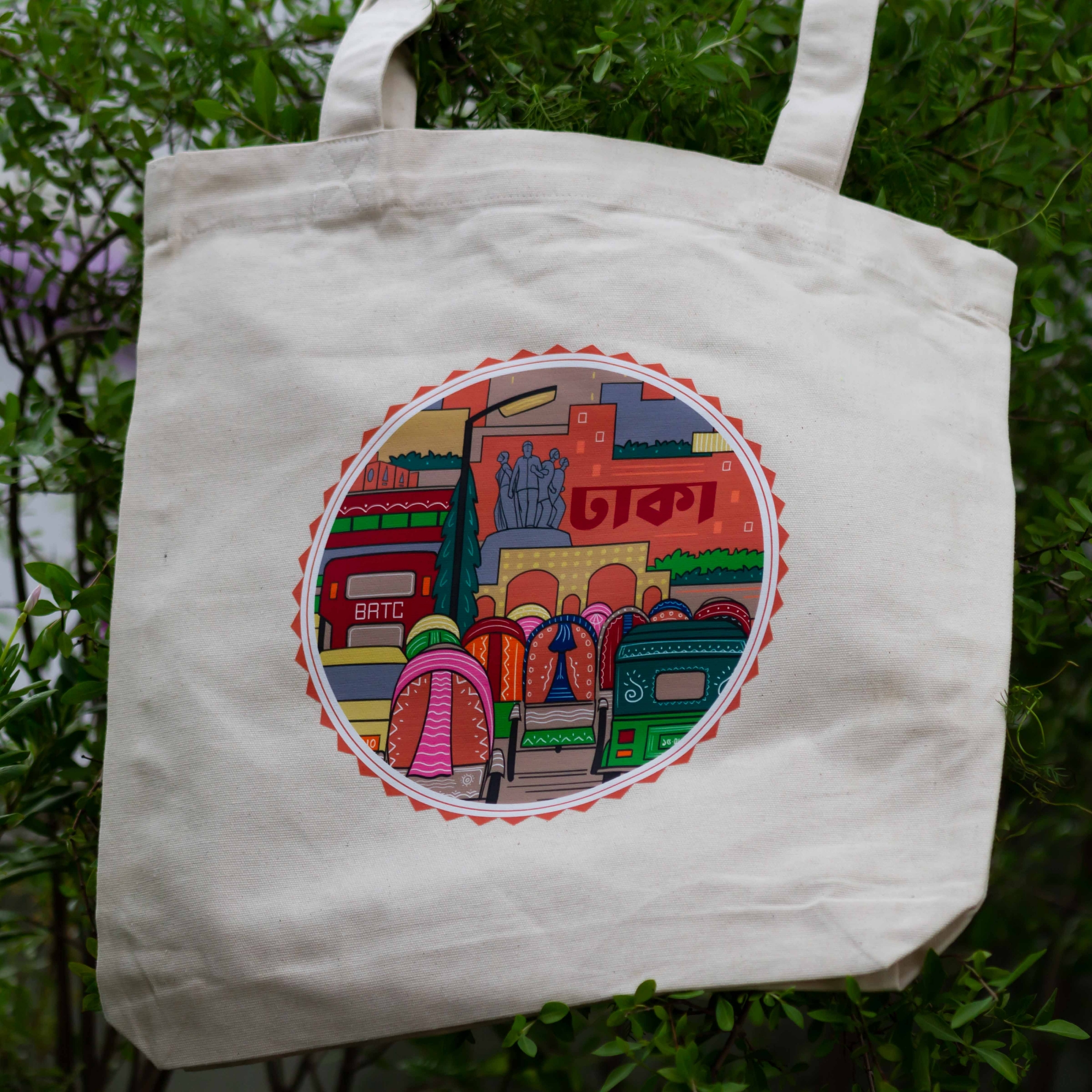 Picture of Sevendays Dhaka & Dhaka Line White (Round) Black & White Canvas Tote Bag 3-Pack