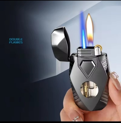 Picture of Lighters Double Flames Windproof Cigarette Lighter Mini Butane Gas Lighter