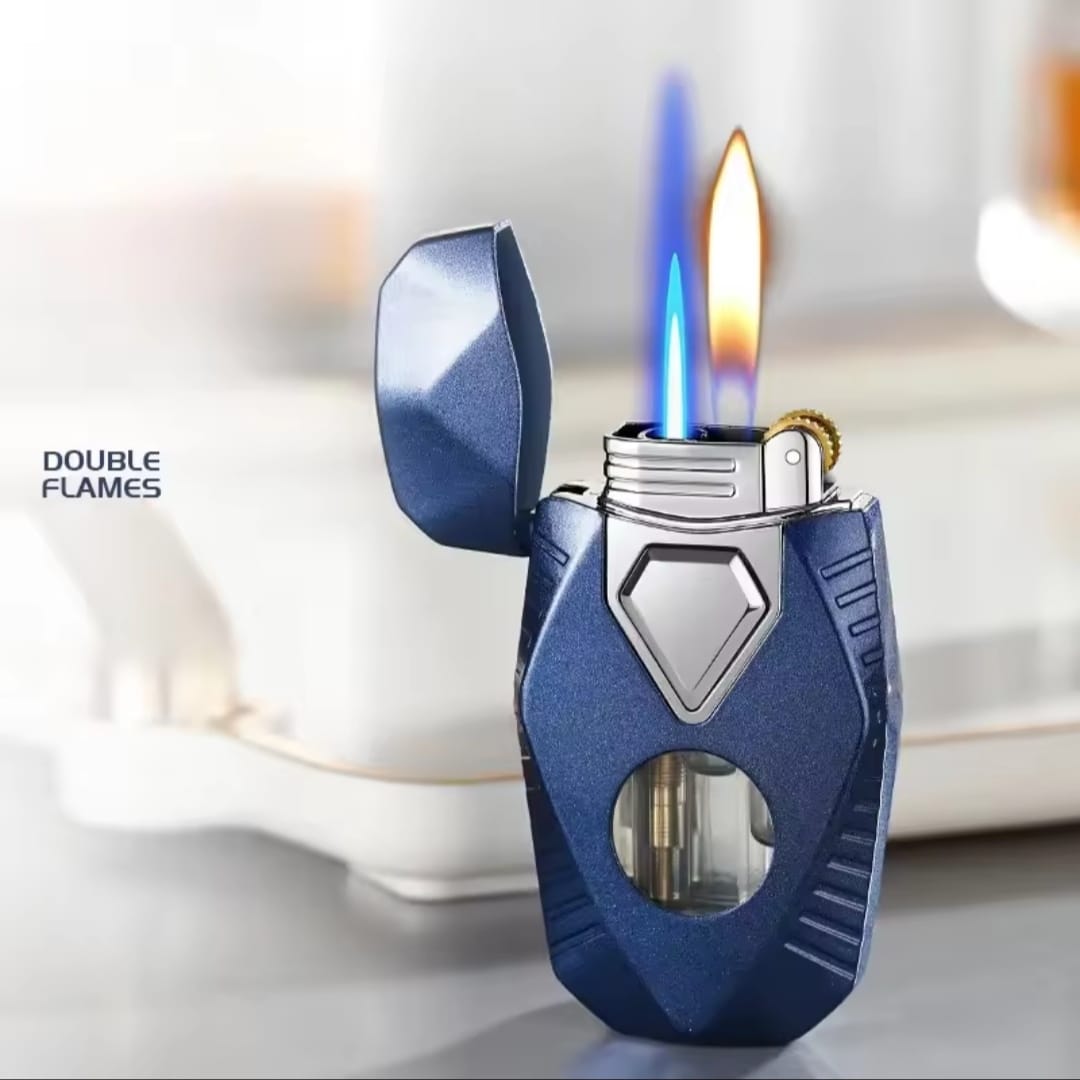 Picture of Lighters Double Flames Windproof Cigarette Lighter Mini Butane Gas Lighters