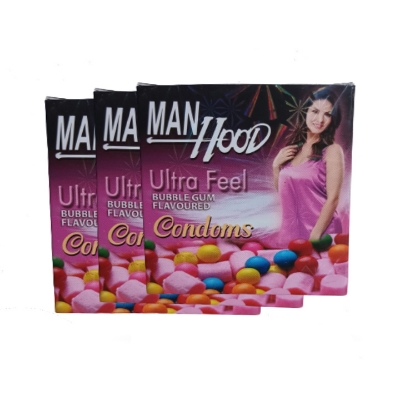 Picture of Manhood Ultra Feel Bubblegum Flavored Condom - 3 Pack Combo - 3x3=9pcs Condom