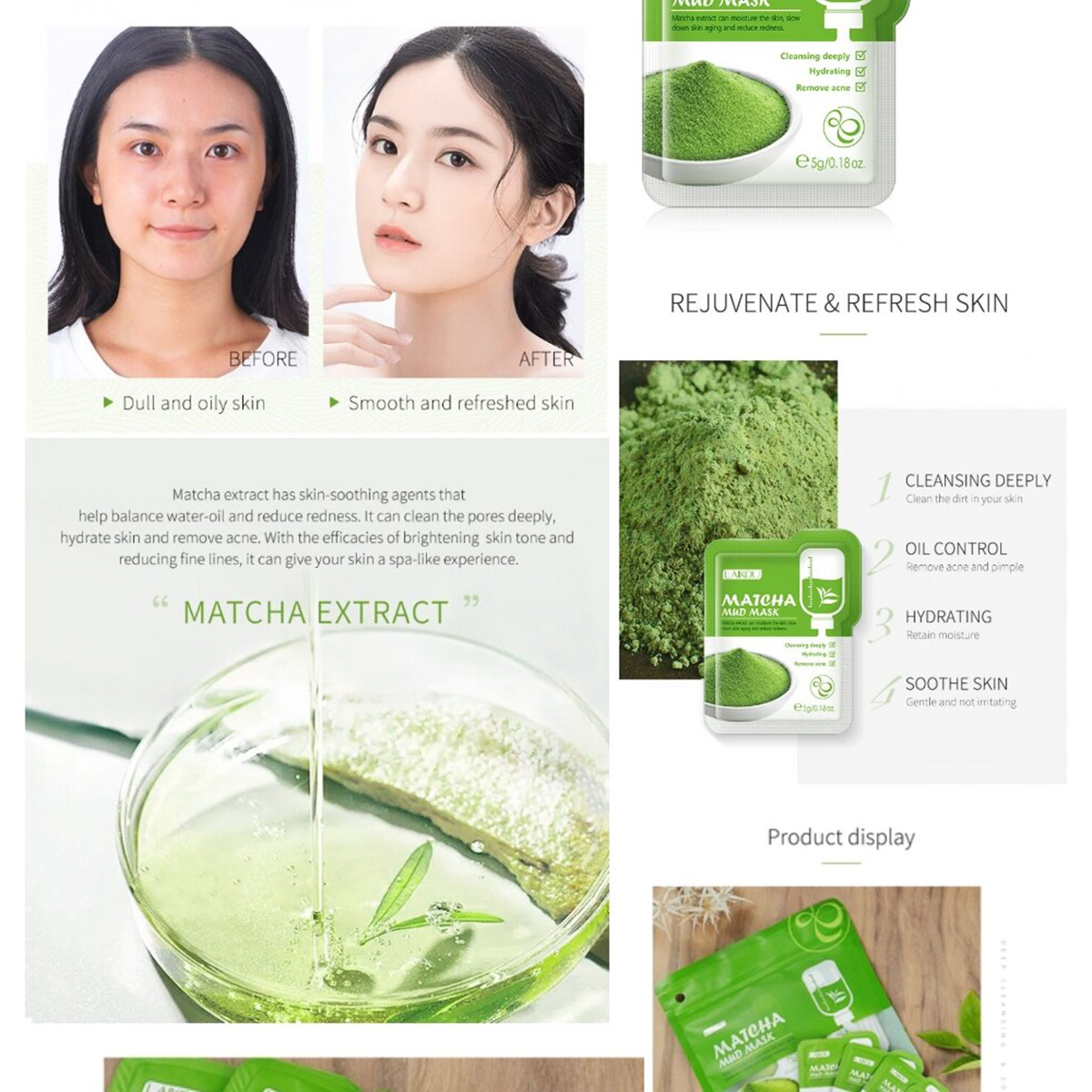 Picture of LAIKOU Matcha Mud 5g Face Msk [4 pcs/set]