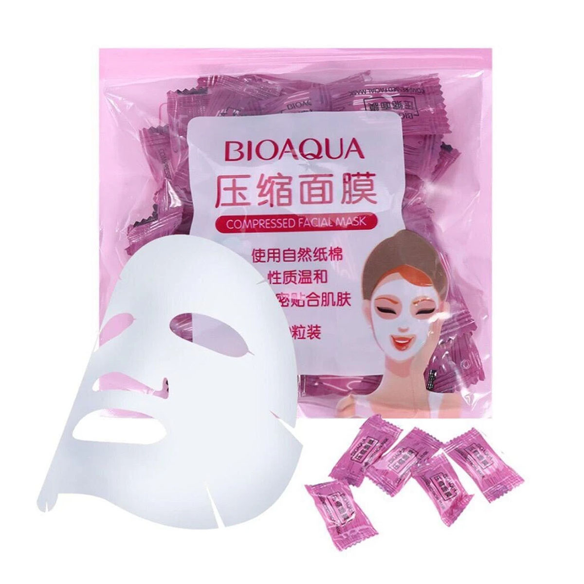 Picture of Bioaqua face pack skin-friendly hydrating compression msk natural cotton light thin non-woven msk compression msk- (10/20/50 Pieces)