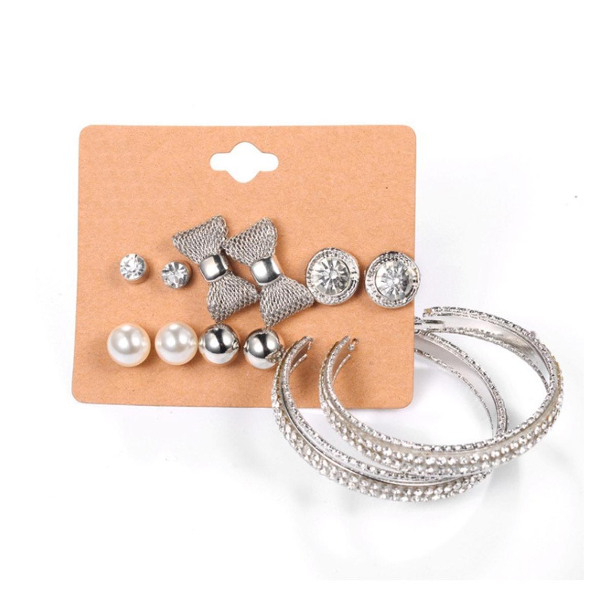 Picture of 6 Pairs/set trendy gift Stylish Bow Silver Color Earring Set for women fashion