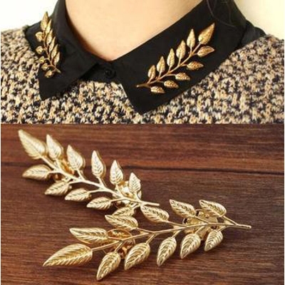 Picture of Golden Colour leaf mens coller brooch shirt sweater brooch for men- 1 Pair