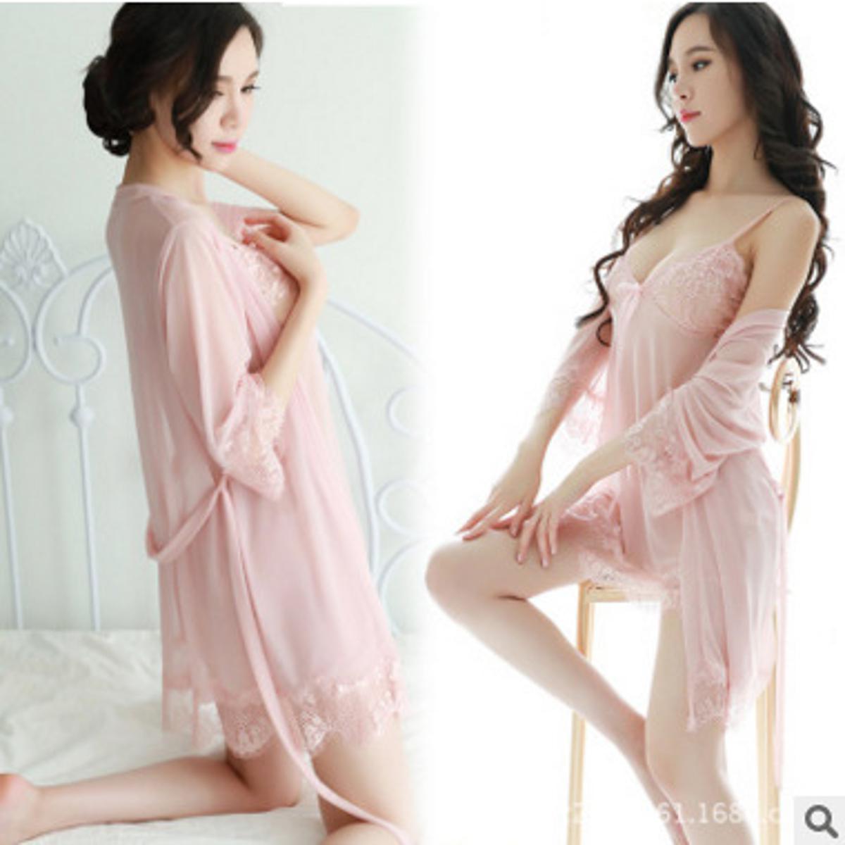 Picture of Ladies Stylish Night Dress Naighty Lace Cardigan 3 Pcs Suit