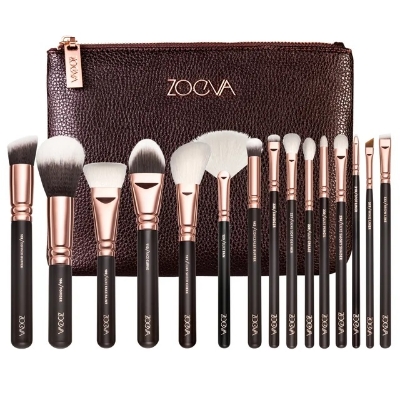 Picture of 15 Pcs/Set Brown Colour Makeup Brush Set with Bag