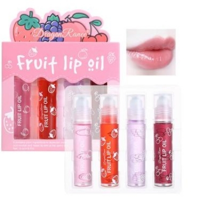 Picture of Dragon Ranee 4 Pcs Fruit Lip Oil Set Lip Gloss Crystal Jelly Liquid Lipstick Set