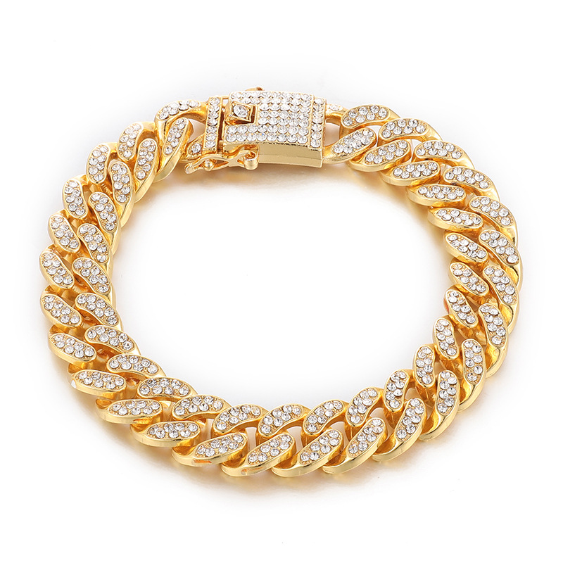 Picture of New Vintage Stylish Men Cuban Link Chain Bracelet Shiny Rhinestone Inlaid Bangle Bracelet Jewelry