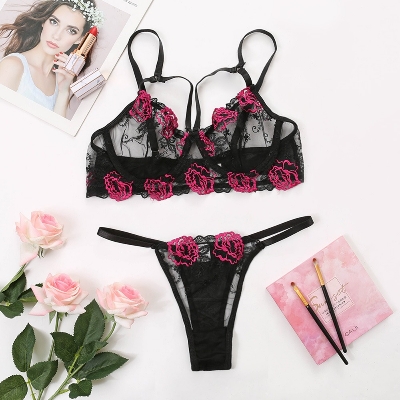Picture of 2 Pcs/Set Rose Comfortable Lace Underwear & Panty Set