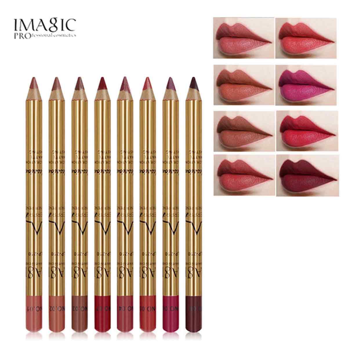 Picture of IMAGIC 8 Colours Longlasting Waterproof Makeup lipliner Pencil Kit- 8 Pcs