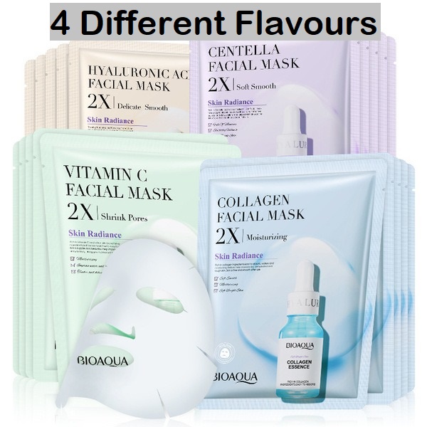 Picture of BIOAQUA 4 Different Flavours Centella, Collagen, Vitamin C & Hyaluronic Acid Sheet Mask Combo Set- 35g/Each