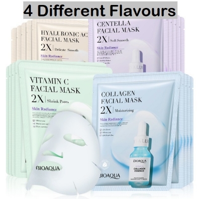 Picture of BIOAQUA 4 Different Flavours Centella, Collagen, Vitamin C & Hyaluronic Acid Sheet Mask Combo Set- 35g/Each