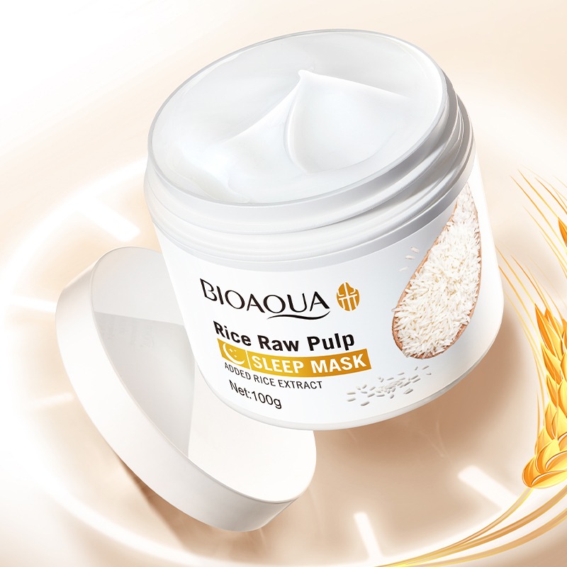 Picture of BIOAQUA Rice Raw Pulp Sleeping Mask Replenish Brighten Strengthen Skin Barrier Moisturizing Nourishing Mask- 100g