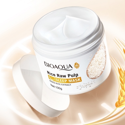 Picture of BIOAQUA Rice Raw Pulp Sleeping Mask Replenish Brighten Strengthen Skin Barrier Moisturizing Nourishing Mask- 100g