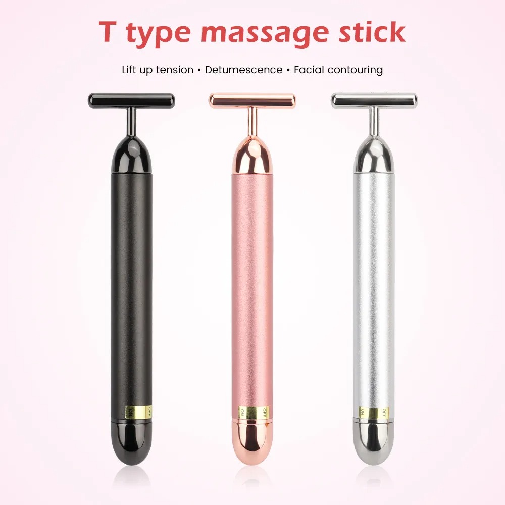 Picture of T-Shape 24k Energy Beauty Bar Vibrating Facial Roller Massager Face-lift Device Skin Tightening Anti-wrinkle Massage Roller