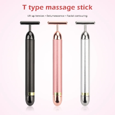 Picture of T-Shape 24k Energy Beauty Bar Vibrating Facial Roller Massager Face-lift Device Skin Tightening Anti-wrinkle Massage Roller
