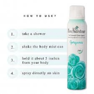 Picture of International Malaysian product Enchanteur Gorgeous Body Spray used for male/female - 150 ml