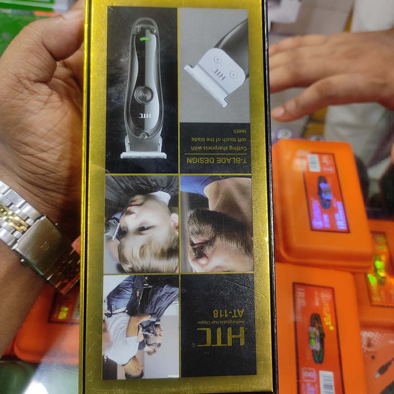 Picture of HTC AT-118 Professional T-blade Zero Cutting For Barber And Home Use Lithium Battery LED Display Two Speeds Control Hair Clipper For Hair Cutting