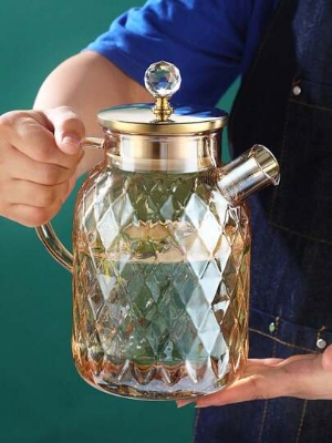 Picture of 1800 ml Glass Water Pitcher with Lid, Glass Water Kettle, Stovetop & Microwave Safe Glass Borosilicate Teapot, Glass Teapot, for Tea Coffee.