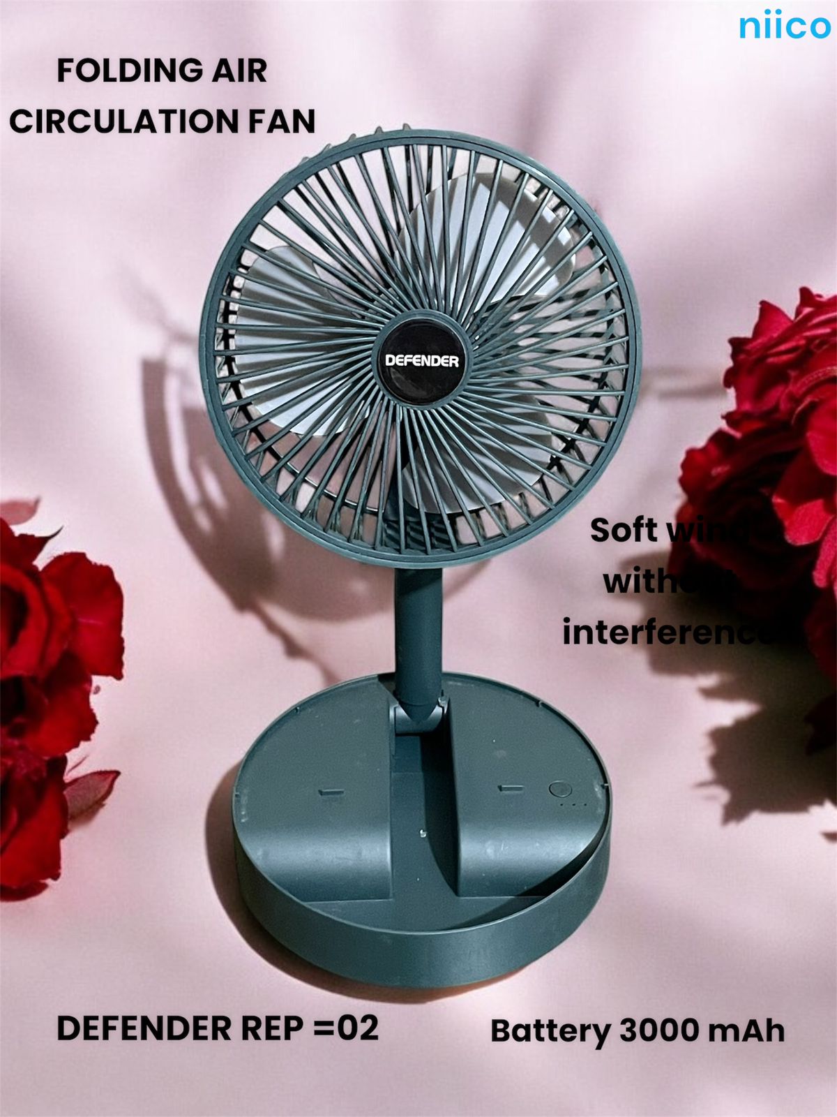 Picture of Rechargeable Air Circulation Durable Folding Fan Model: DEFENDER REP=02 -3000 Ampere Battery (5 Year Life Time)