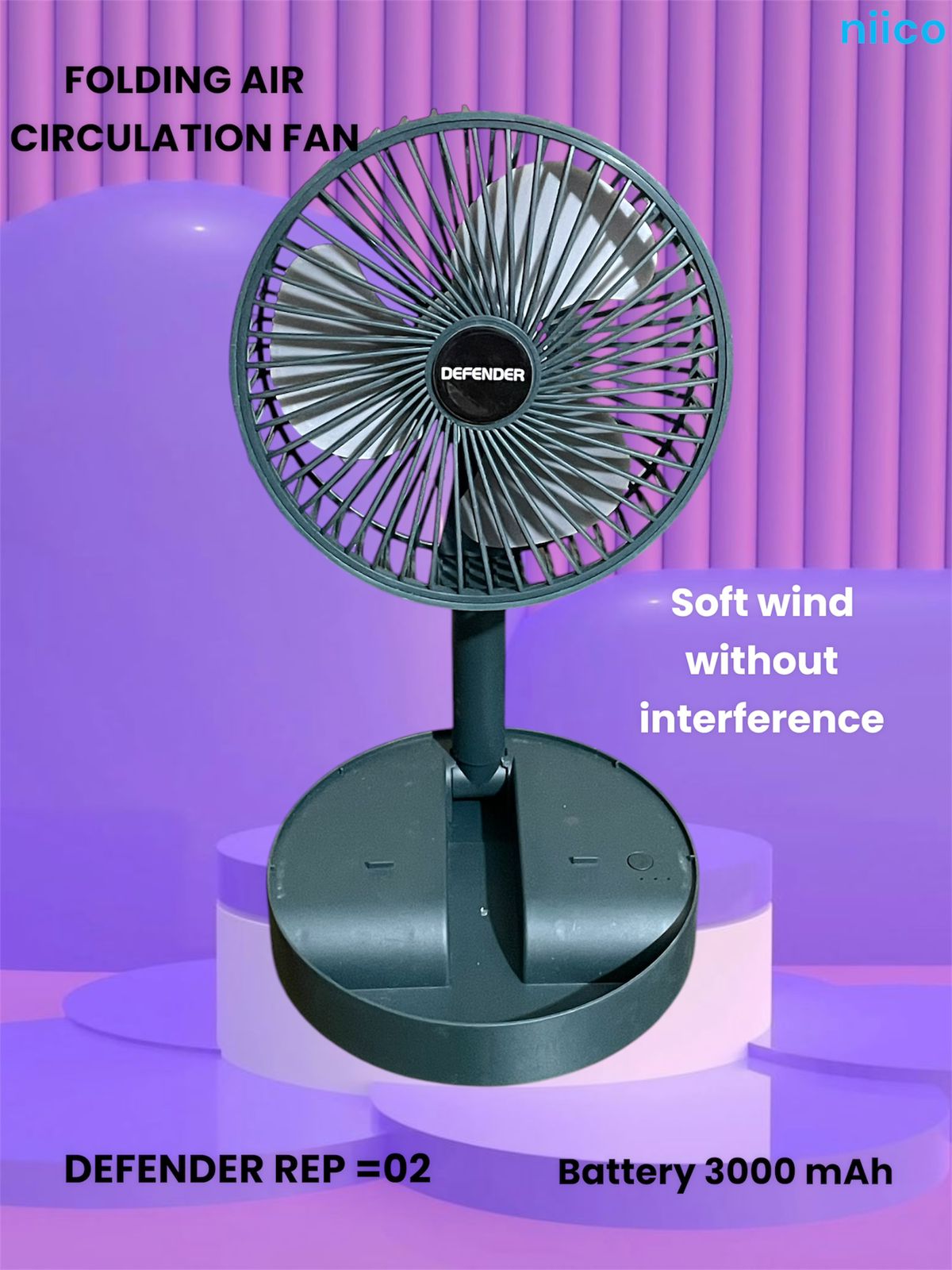 Picture of Rechargeable Air Circulation Durable Folding Fan Model: DEFENDER REP=02 -3000 Ampere Battery (5 Year Life Time)
