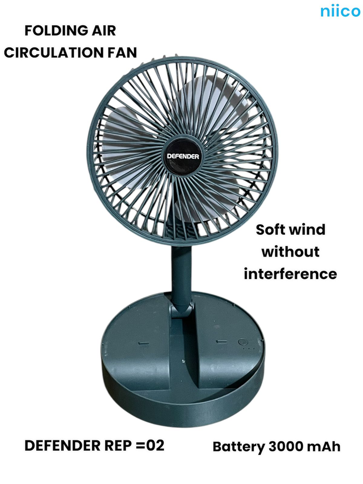 Picture of Rechargeable Air Circulation Durable Folding Fan Model: DEFENDER REP=02 -3000 Ampere Battery (5 Year Life Time)