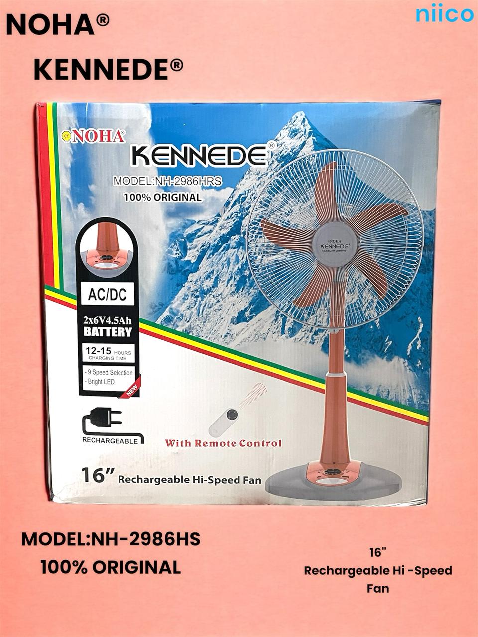 Picture of Ultimate Rechargeable Fan Defender Multi-Function 16" Fan Model NOHA-2986HRS With Remote ( 1 Year Warranty)-20 Year Life Time