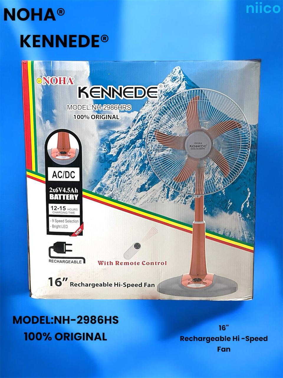 Picture of Ultimate Rechargeable Fan Defender Multi-Function 16" Fan Model NOHA-2986HRS With Remote ( 1 Year Warranty)-20 Year Life Time