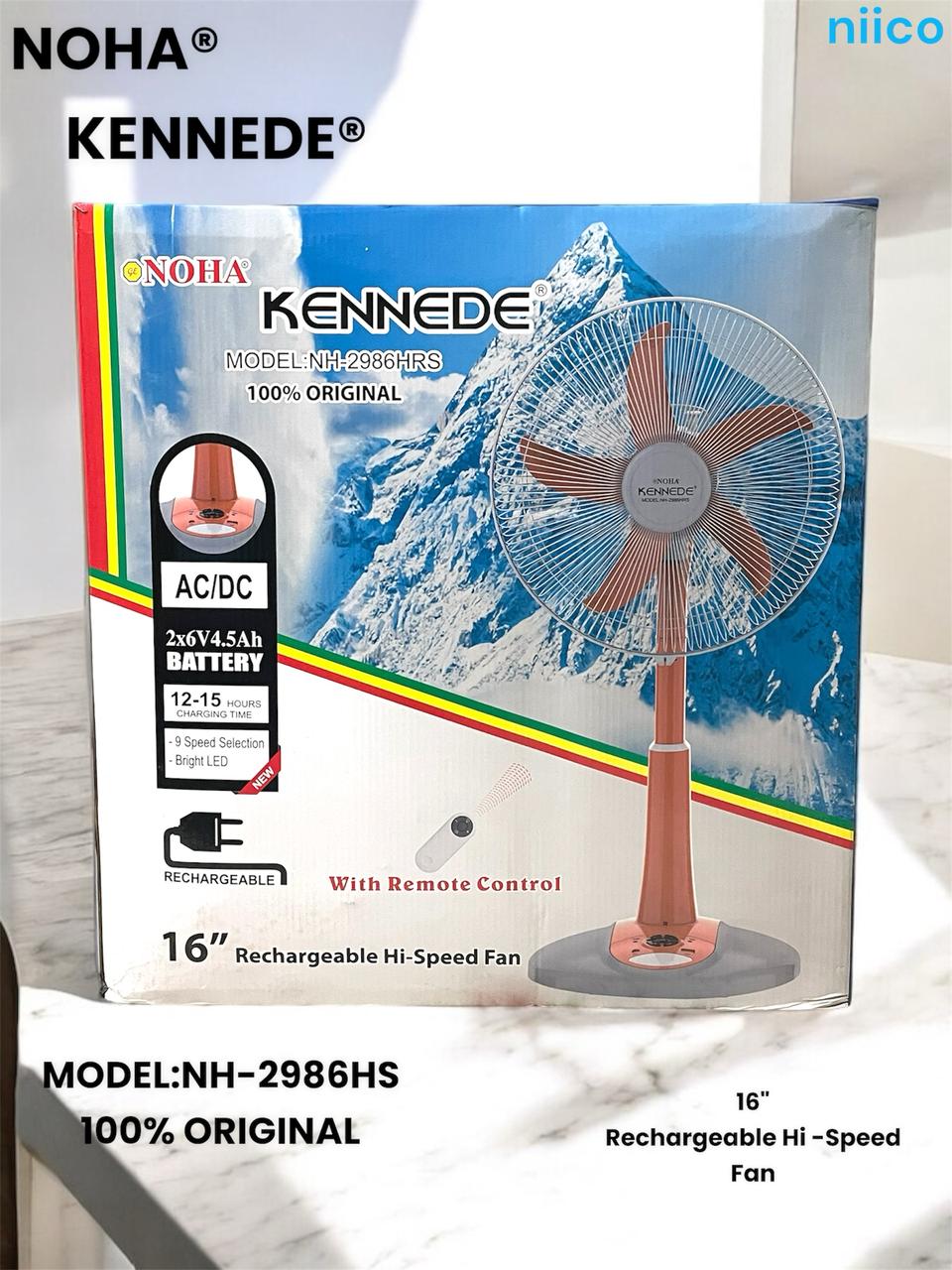 Picture of Ultimate Rechargeable Fan Defender Multi-Function 16" Fan Model NOHA-2986HRS With Remote ( 1 Year Warranty)-20 Year Life Time