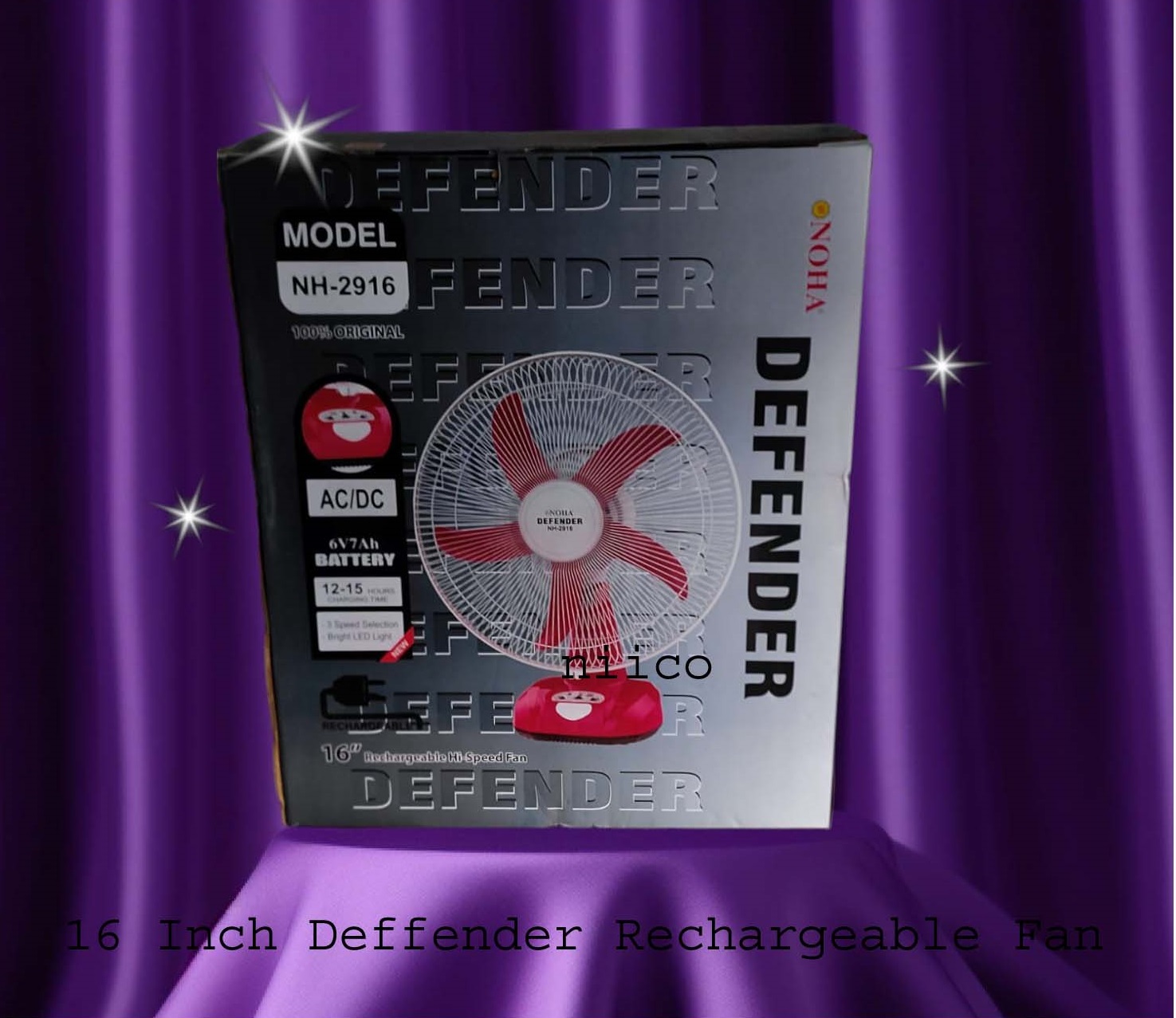 Picture of Ultimate Rechargeable Fan Defender Multi-Function 16" Fan Model NOHA-2916. Stay Cool and Comfortable Anywhere(20 Year Life Time )