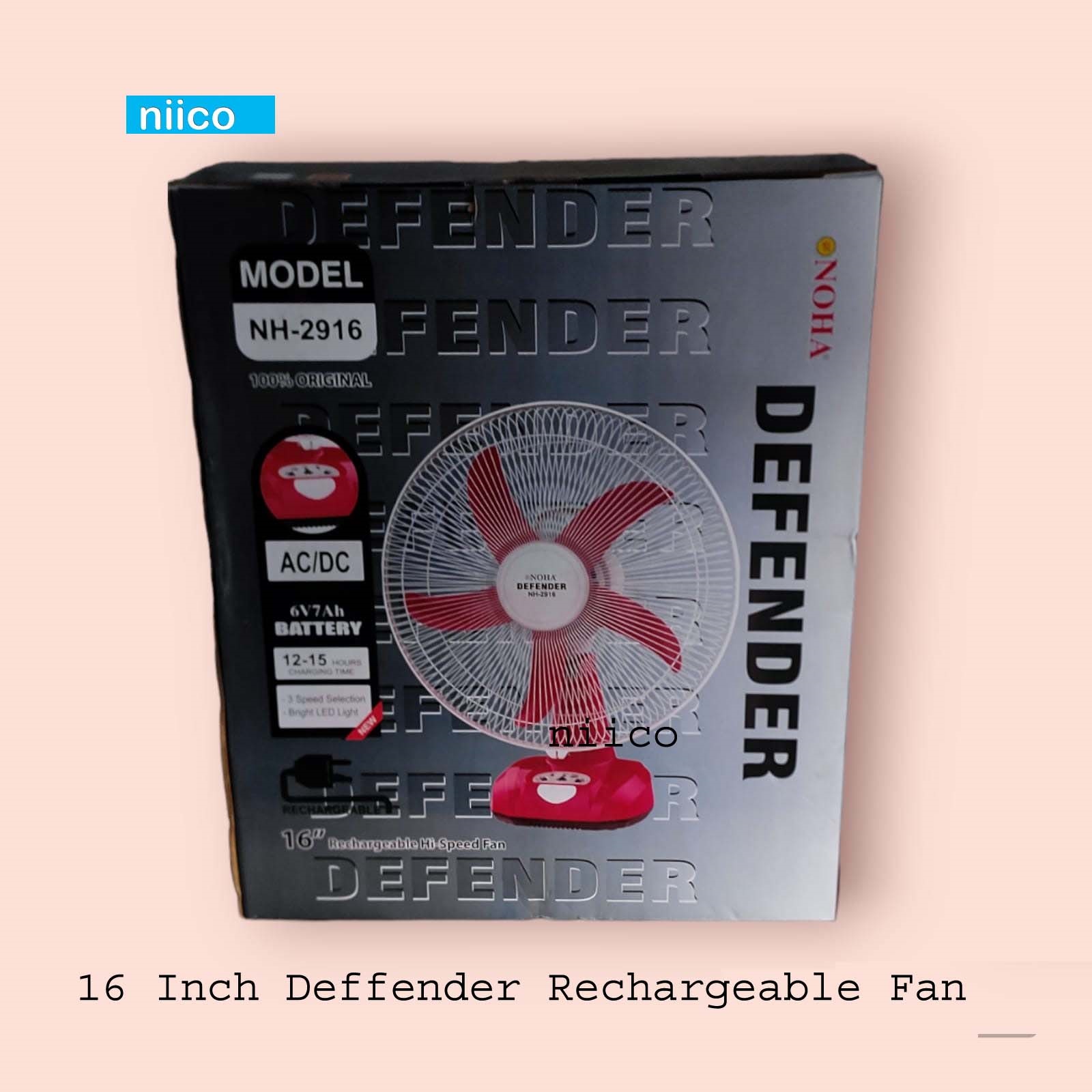 Picture of Ultimate Rechargeable Fan Defender Multi-Function 16" Fan Model NOHA-2916. Stay Cool and Comfortable Anywhere(20 Year Life Time )