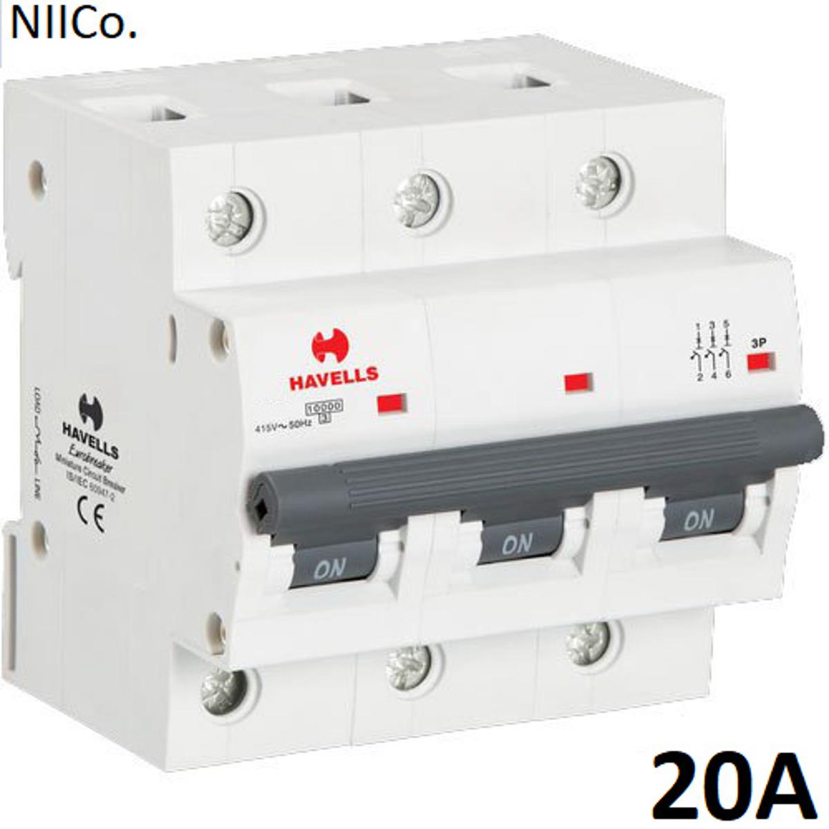 Picture of Circuit Breaker Havells MCB-Triple Pole 20A 10KA