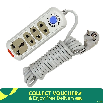 Picture of Multiplug 4 Port Socket HP-0034-5M: 5m Cable, 2Pin Cord, Power Switch, Indicator Light, Copper Bar Connection, 250V~ Voltage, 10A/13A Current, 2500W