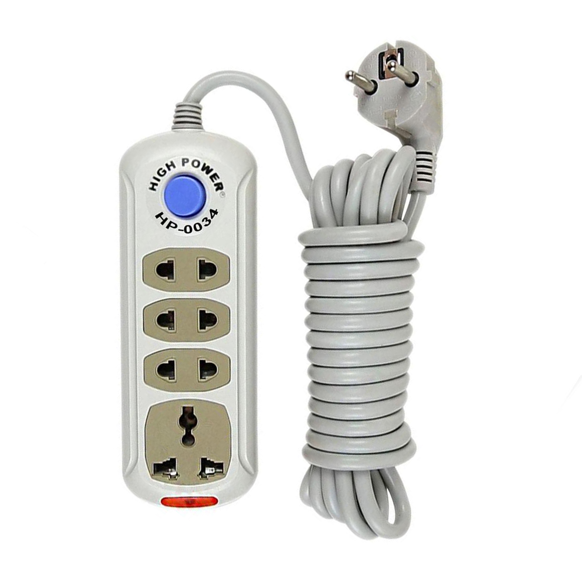 Picture of Multiplug 4 Port Socket HP-0034-5M: 5m Cable, 2Pin Cord, Power Switch, Indicator Light, Copper Bar Connection, 250V~ Voltage, 10A/13A Current, 2500W