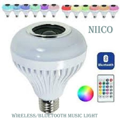 Picture of LED Bluetooth Smart Music Colored led Light Bulb With Remote Control& Bluetooth Speaker RGB Changing Color Music Lamp Built-in Audio Speaker-Pass Folder