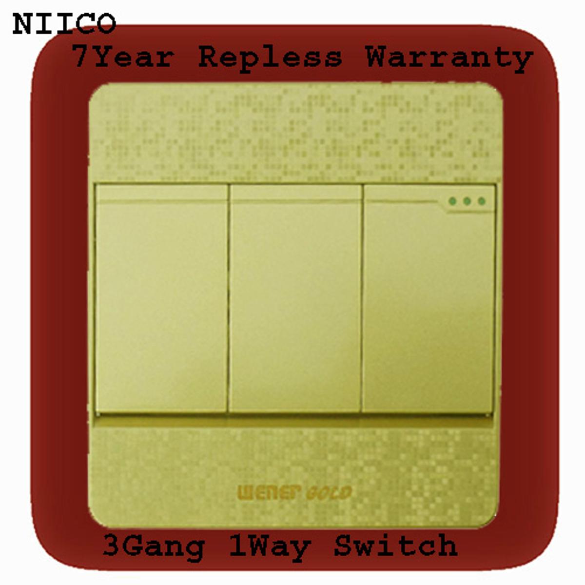 Picture of Exclusive  Winer Gold Switch 3Gang 1Way Switch-(7 Years Repless Warranty)
