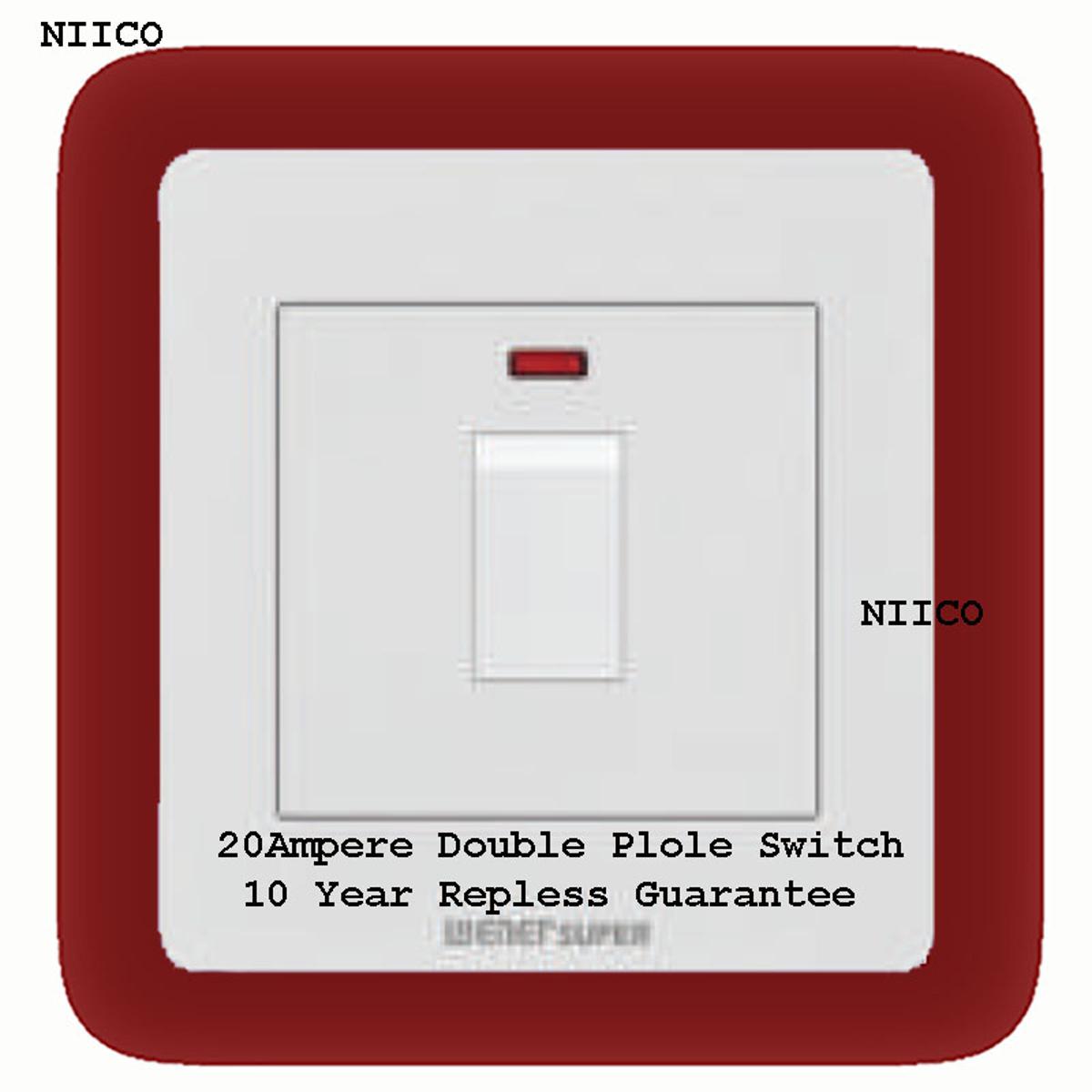 Picture of Wiener Super  Premium Quality 20 Ampere Double Pole Switch -(10 Years Repless Warranty)