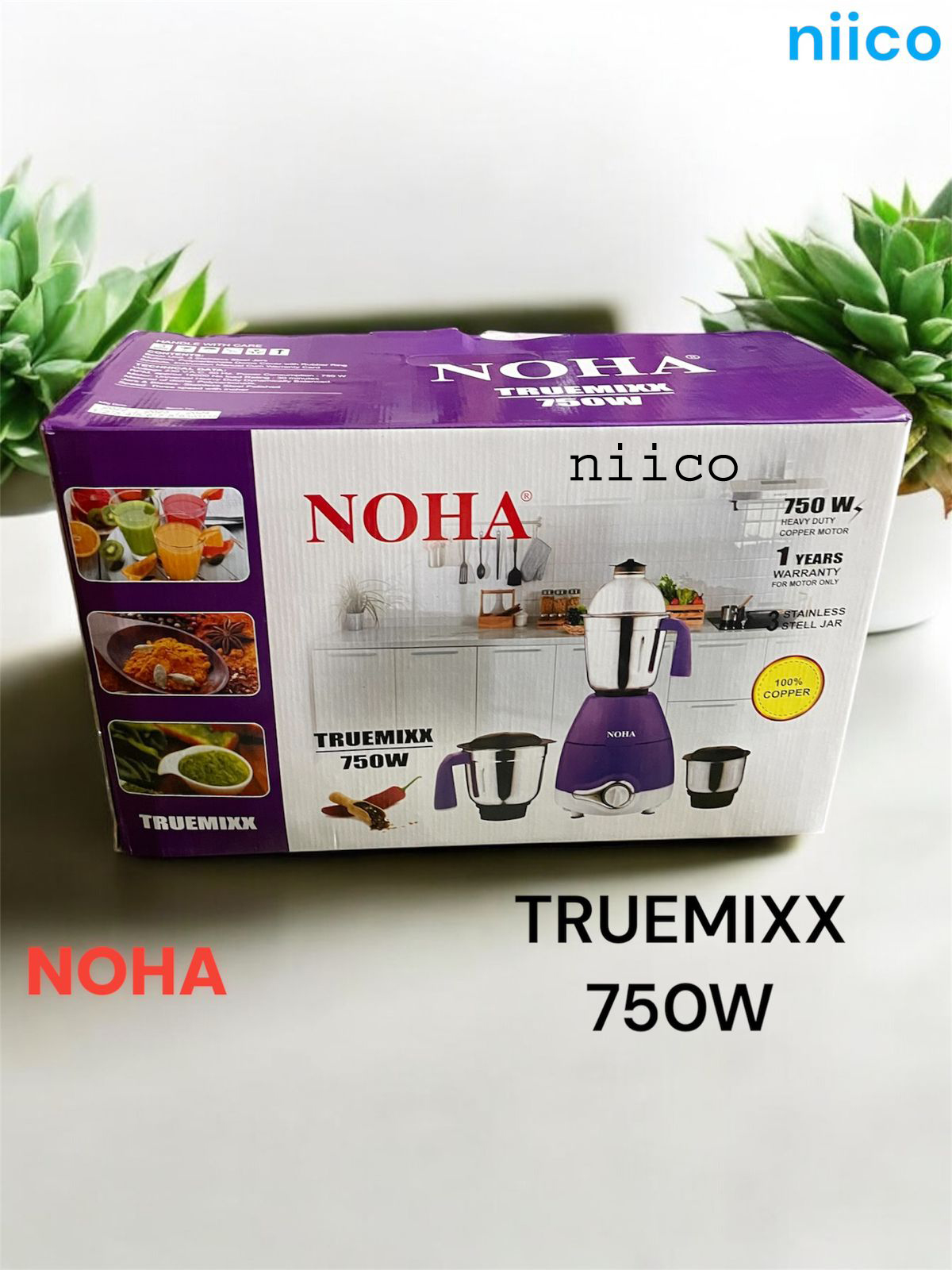 Picture of Noha Heavy Duty Mixer Blender 3 Stainless Steel Jar -750 Watt (1 Year Warranty) 3 Stainless Still Jar 100 Percent Cooper Mixer blender